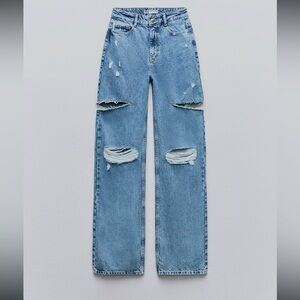 ZARA Z1975 MID WAIST RIPPED CUT OUT STRAIGHT LEG JEANS